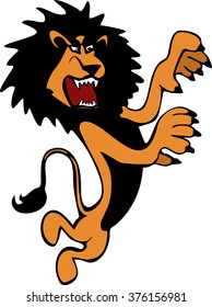 Harsh and angry hand-drawn brown lion in full height standing on its hind legs in the vector
