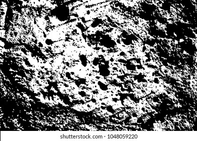 Harsh stone surface. Black white vector texture. Distressed noisy overlay for vintage effect. Monochrome textured layer. Weathered stone wall surface. Natural stone relief. Black grit with stain