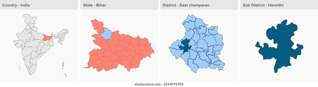 Harsidhi map, East champaran District, Bihar State, Republic of India, Government of Bihar, Indian territory, Eastern India, politics, village, tourism