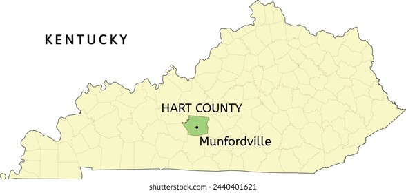 Hart County and city of Munfordville location on Kentucky state map