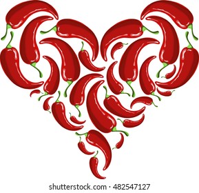 Hart shapes from painting red hot chili papers on white, vector illustration