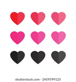 Vector de hart, 3d hart iconos conjunto rojo rosa negro fondo blanco eps