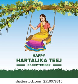 Hartalika Teej,6 September, Hartalika Teej held on 6 September, greeting card, social media post design template, Hartalika Teej stock or vector illustration.