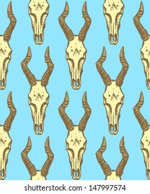 Hartebeest skull, vector seamless pattern