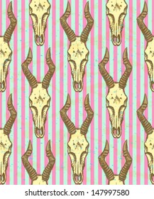 Hartebeest skull, vector seamless pattern