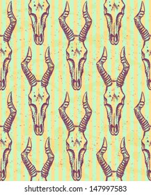 Hartebeest skull, vector seamless pattern