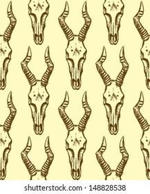 Hartebeest skull, vector seamless pattern