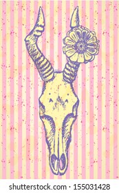 Hartebeest skull and zinnia, vector background