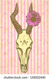 Hartebeest skull and zinnia, vector background 