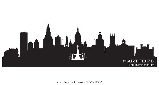 Hartford Connecticut Skyline Detailed Vector Silhouette