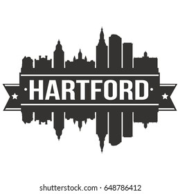 Hartford Connecticut Skyline Silhouette Design City Vector Art.