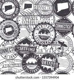 Hartford Connecticut Stamps Background. City Stamp Vector Art. Postal Passport Travel. Design Set Pattern.