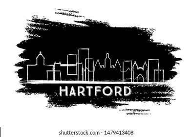 Hartford Connecticut USA City Skyline Silhouette. Hand Drawn Sketch. Vector Illustration. Business Travel and Tourism Concept with Modern Architecture. Hartford Cityscape with Landmarks. 