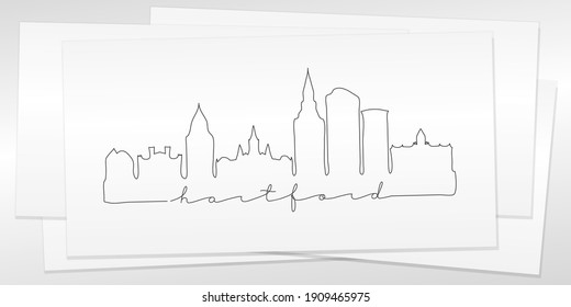 Hartford, CT, USA Doodle Skyline Hand Drawn. City One Line Art Illustration Landmark. Minimalistic Sketch Pen Background.