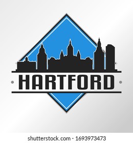 Hartford, CT, USA Skyline Logo. Adventure Landscape Design Vector Illustration.