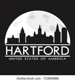 Hartford Full Moon Night Skyline Silhouette Design City Vector Art.