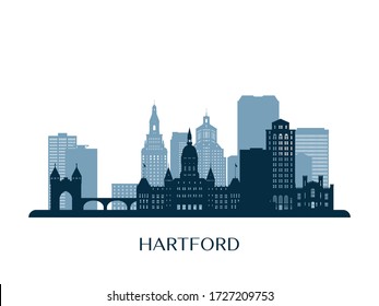 Hartford skyline, monochrome silhouette. Vector illustration.