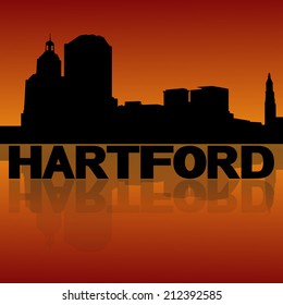 Hartford skyline reflected with text and sunset vector illustration