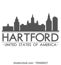 Hartford Skyline Silhouette Design City Vector Art Famous Buildings