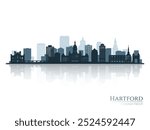 Hartford skyline silhouette with reflection. Landscape Hartford, Connecticut. Vector illustration.