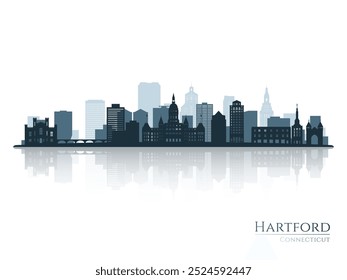 Silueta de horizonte de Hartford con reflejo. Paisaje de Hartford, Connecticut. Ilustración vectorial.