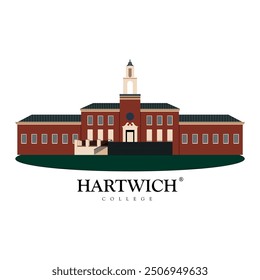 Hartwich college and university main university illustration of architectural building, embriodery emblem for print on tees, athletic artwork, luxury hartwich college