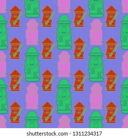 Harubang - stone korean doll. Idol of grandfather seamless pattern.