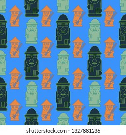 Harubang - stone korean doll. Idol of grandfather seamless pattern.