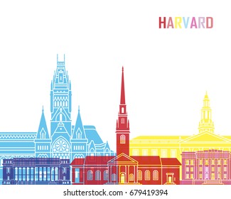 Harvard MA skyline pop in editable vector file