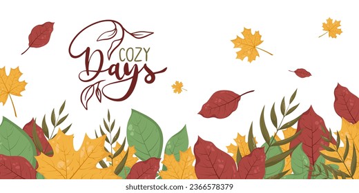 Harvest autumn leaves frame template with lettering. Vector llustration with place for text, photo. Thanksgiving Design element for sale, card, web, background, invitation, banner and flyers.	
