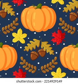 Harvest autumn seamless pattern dark background flat style