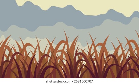 Fundo de Colheita, fundo cinza gradiente com vista para a montanha pela manhã, usado para decoração de design de colheita.