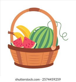 Harvest in Basket with Ripe Agricultural Crop Vector Illustration