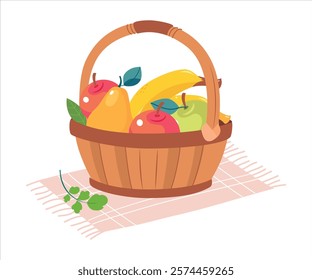 Harvest in Basket with Ripe Agricultural Crop Vector Illustration