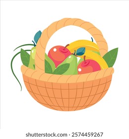 Harvest in Basket with Ripe Agricultural Crop Vector Illustration