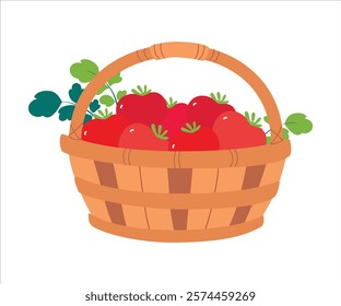 Harvest in Basket with Ripe Agricultural Crop Vector Illustration