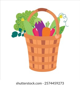 Harvest in Basket with Ripe Agricultural Crop Vector Illustration