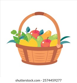 Harvest in Basket with Ripe Agricultural Crop Vector Illustration