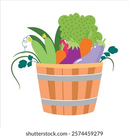 Harvest in Basket with Ripe Agricultural Crop Vector Illustration