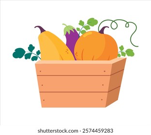 Harvest in Basket with Ripe Agricultural Crop Vector Illustration