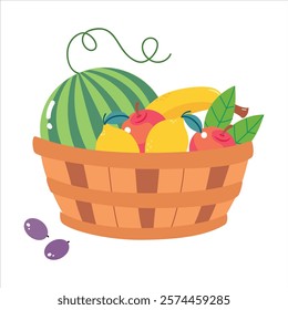 Harvest in Basket with Ripe Agricultural Crop Vector Illustration