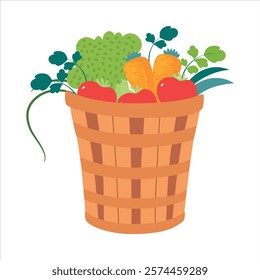 Harvest in Basket with Ripe Agricultural Crop Vector Illustration