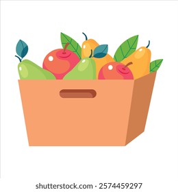 Harvest in Basket with Ripe Agricultural Crop Vector Illustration