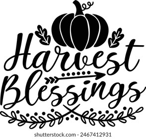 Harvest Blessings Thanksgiving Pumpkin Typography Design