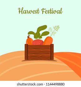 Harvest cart with beetroot, carrot and pumpkin isolated on white background. Harvest concept in box