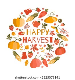 Harvest collection. Vector illustrations of autumn objects.