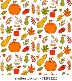 Harvest colorful doodle icons seamless vector pattern