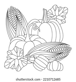 Harvest Coloring Book Page Corn Cobs Stock Vector (Royalty Free ...