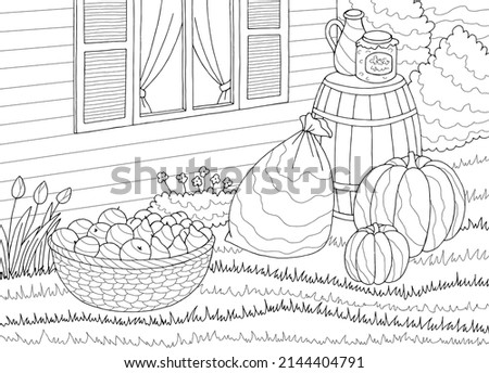 Harvest coloring graphic black white landscape crop sketch illustration vector