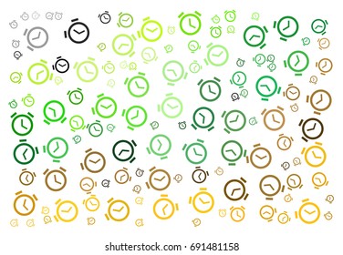 Harvest colors of yellow, green, brown - abstract vector illustration background texture made of alarm clocks